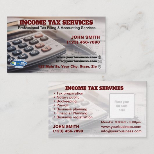 Inkomstenbelasting Visitekaartjes (Voorkant / Achterkant)