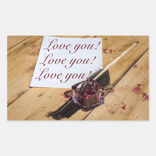 Inkstand, quill en papier aanpasbaar rechthoekige sticker (Voorkant)