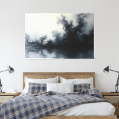 Inkstorm – Monochrome Abstract Fluid Art 60"x40" Canvas Afdruk (Insitu (Slaapkamer))