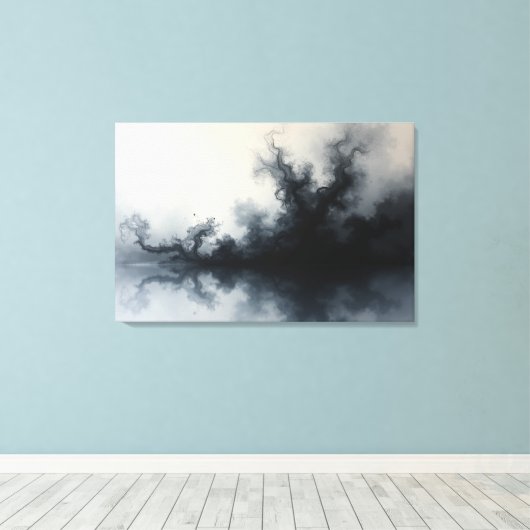 Inkstorm – Monochrome Abstracte Vloeibare Kunst 91 Canvas Afdruk (Insitu (Houten vloer))