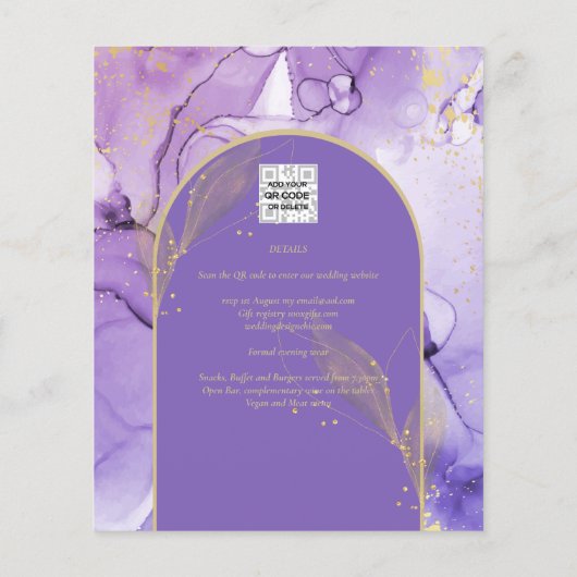 Inkt Abstract PAARS GOUD Lavendel Huwelijks UITNOD (Achterkant)