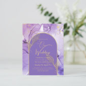 Inkt Abstract PAARS GOUD Lavendel Trouw UITNODIGIN (Staand voorkant)