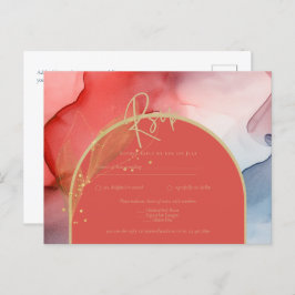 Inkt Abstract Rode Koraal Marine Goud Trouw RSVP Briefkaart