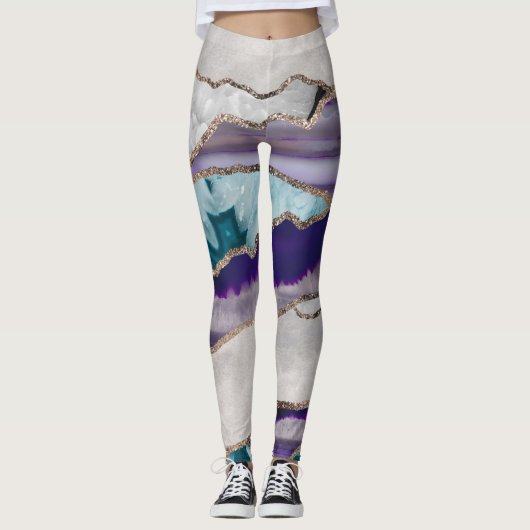Inkt Agate Gold Glitter Glam #2 (Faux Glitter) #ar Leggings (Voorkant)