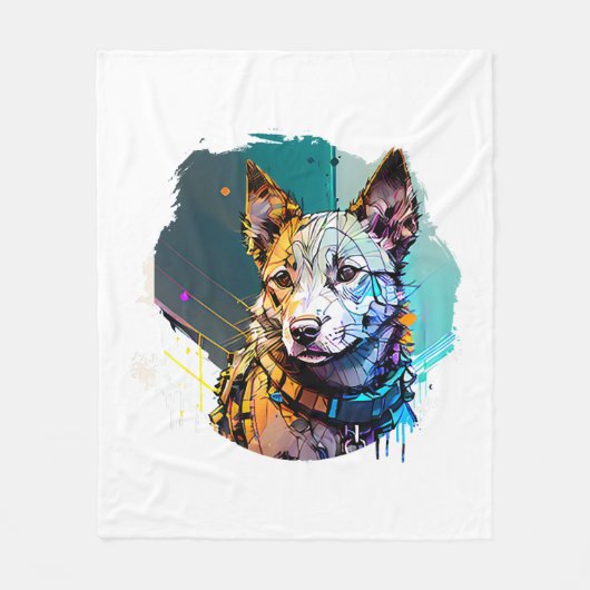 Inkt Art Style Hondenportret Fleece Deken (Voorkant)
