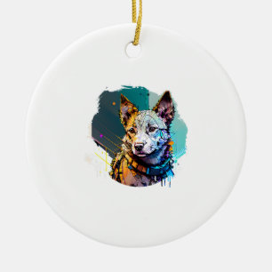 Inkt Art Style Hondenportret Keramisch Ornament