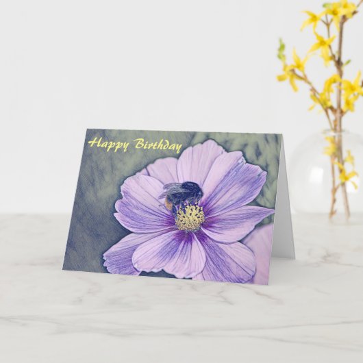 Inkt artwork bumble bee verjaardagskaart kaart (Gele Bloem)