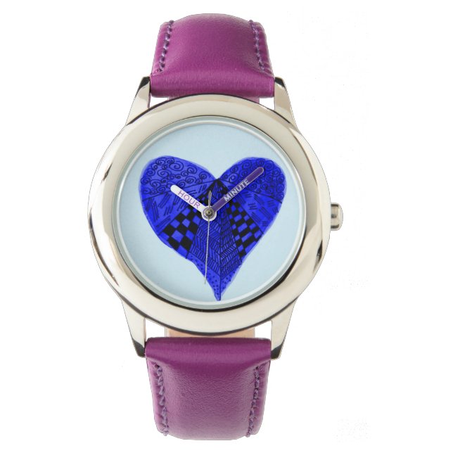 inkt blauw hart dameshorloge horloge (Voorkant)