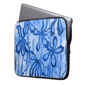 Inkt Bloemen Blauw Laptop Sleeve (Voorkant Links)