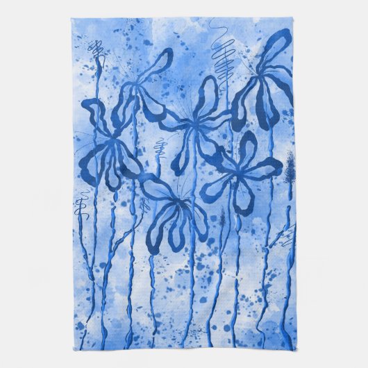 Inkt Bloemen Blue Sky Theedoek (Verticaal)