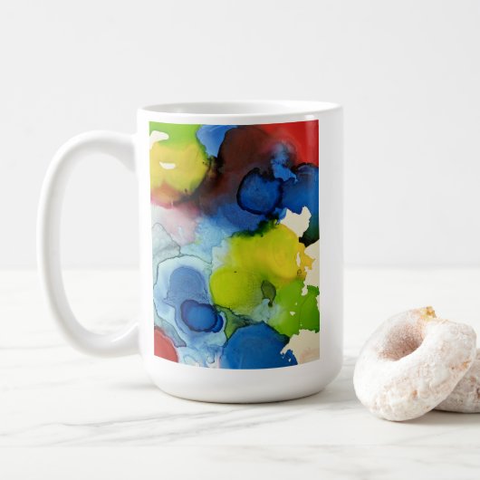 Inkt Blot art design in rood, blauw, geel en groen Koffiemok (Met donut)