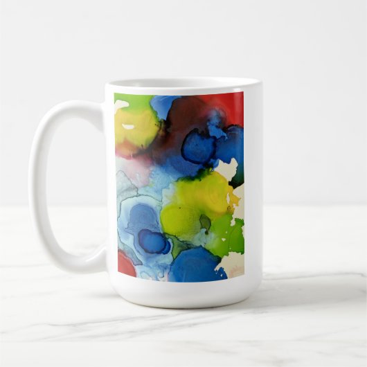 Inkt Blot art design in rood, blauw, geel en groen Koffiemok (Links)