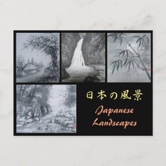 Inkt Briefkaart Japanse landschappen