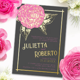 Inkt camellia bruiloft roze bruin en goud folie uitnodiging