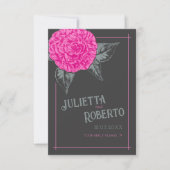 Inkt camellia bruiloft roze grijs bruin RSVP kaartje (Voorkant)