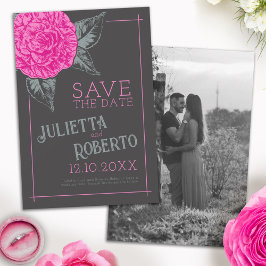 Inkt camellia bruiloft roze grijs bruin save the date