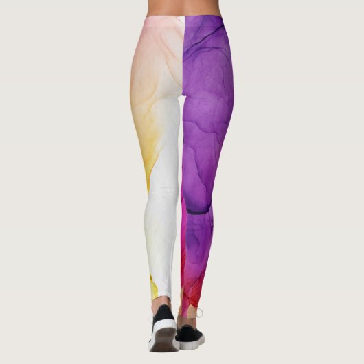 Inkt Cloud Swirl Abstract Rood Geel Violet Leggings (Achterkant)