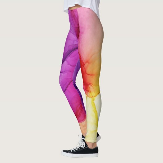 Inkt Cloud Swirl Abstract Rood Geel Violet Leggings (Links)