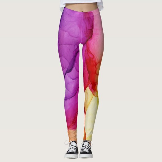 Inkt Cloud Swirl Abstract Rood Geel Violet Leggings (Voorkant)
