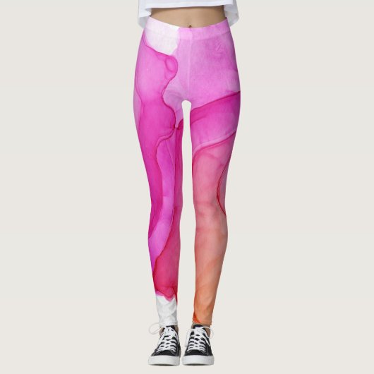 Inkt Cloud Swirl Abstract Trendy Hot Pink Peach Leggings (Voorkant)