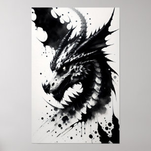 Inkt drakenkop poster