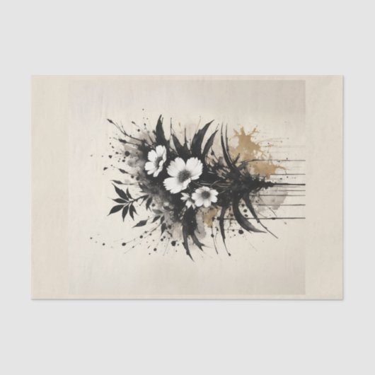 Inkt drowing witte bloemen boeket tissuepapier (Voorkant)