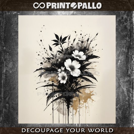 Inkt drowing witte bloemen boeket tissuepapier