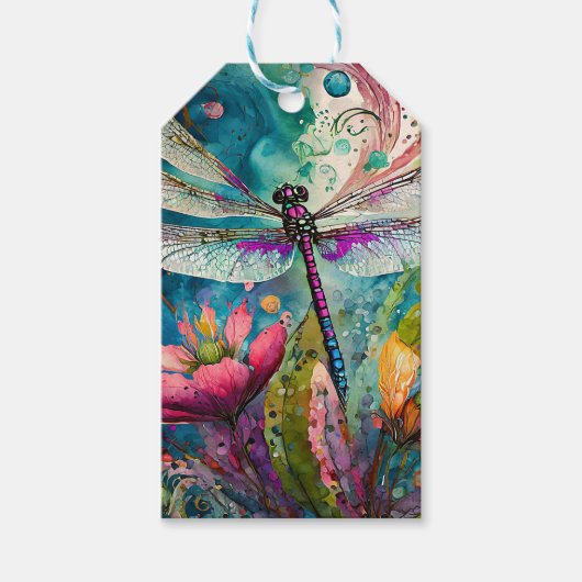 Inkt en Pen Waterverf Dragonfly Cadeaulabel (Voorkant)