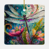 Inkt en Pen Waterverf Dragonfly Keramisch Ornament (Achterkant)