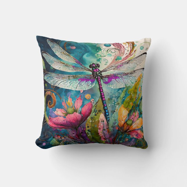 Inkt en Pen Waterverf Dragonfly Kussen (Voorkant)