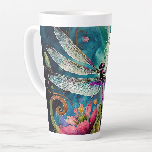 Inkt en Pen Waterverf Dragonfly Latte Mok (Linkerhoek)
