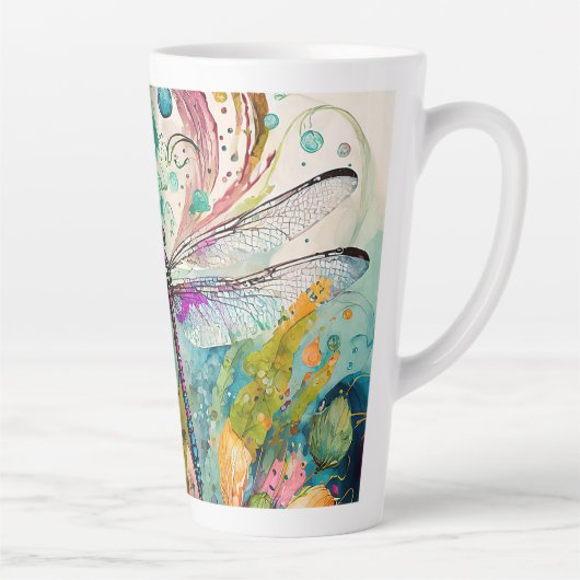 Inkt en Pen Waterverf Dragonfly Latte Mok (Rechts)