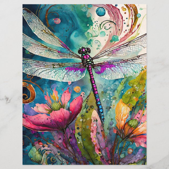 Inkt en Pen Waterverf Dragonfly Scrapbook Papier (Voorkant)