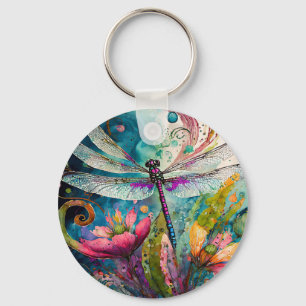 Inkt en Pen Waterverf Dragonfly Sleutelhanger