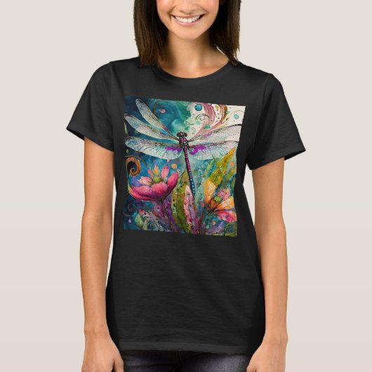 Inkt en Pen Waterverf Dragonfly T-shirt (Voorkant)