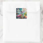 Inkt en Pen Waterverf Dragonfly Vierkante Sticker (Tas)