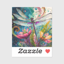 Inkt en Pen Waterverf Vinyl Dragonfly Sticker