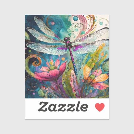 Inkt en Pen Waterverf Vinyl Dragonfly Sticker (Vel)