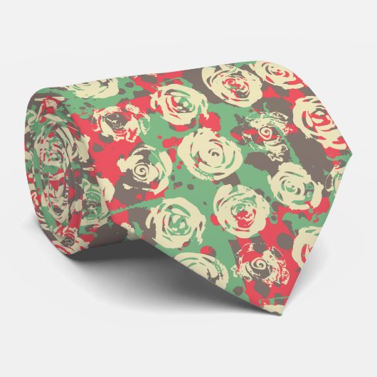 Inkt en Rozen Harmony - Naadloze Patroon Stropdas (Opgerold)