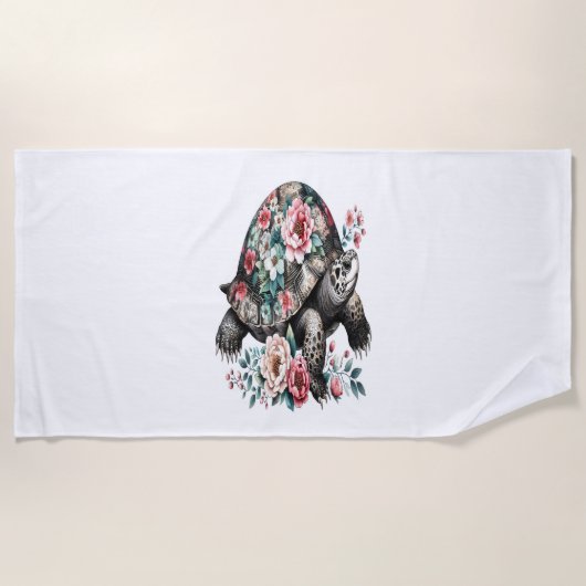 Inkt en was schildpad met bloemenschelp. strandlaken (Voorkant)