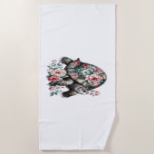 Inkt en was schildpad met bloemenschelp. strandlaken (Voorkant)