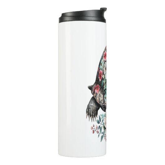 Inkt en was schildpad met bloemenschelp. thermosbeker (Gedraaid links)