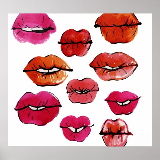 Inkt en waterverf lippen set poster (Voorkant)