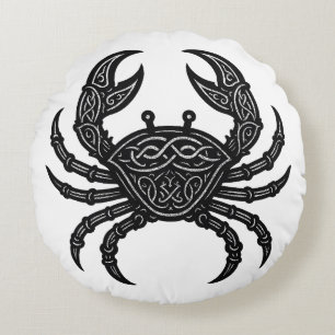 Inkt-Gegraveerde Krab — Mythisch Zeedier T-Shirt Rond Kussen