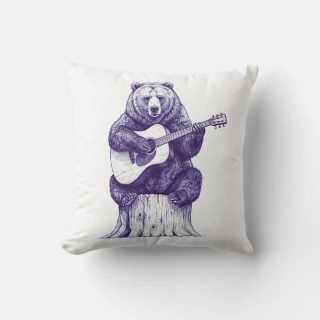 Inkt-gestippelde Beer Song Print Kussen (Voorkant)