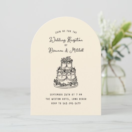 Inkt grillige hand getrokken taart bruiloft recept kaart (Staand voorkant)