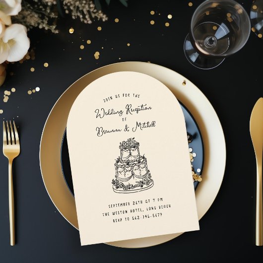 Inkt grillige hand getrokken taart bruiloft recept kaart