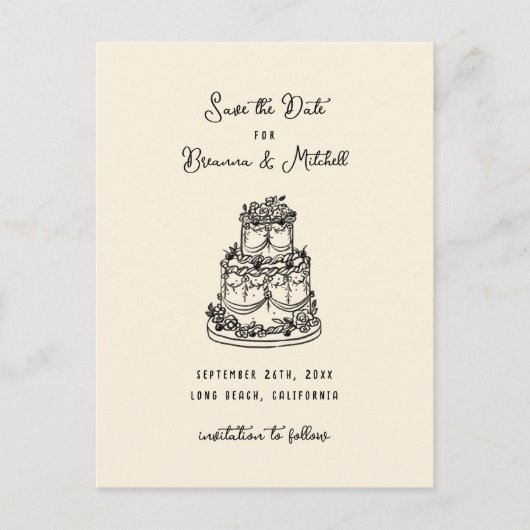 Inkt grillige Hand getrokken taart Save the Date Briefkaart (Voorkant)