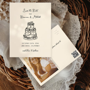 Inkt grillige Hand getrokken taart Save the Date Briefkaart