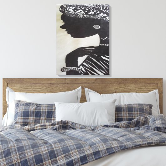 Inkt hand getrokken Zwart-wit Afrikaanse Vrouw Canvas Afdruk (Insitu (Slaapkamer))